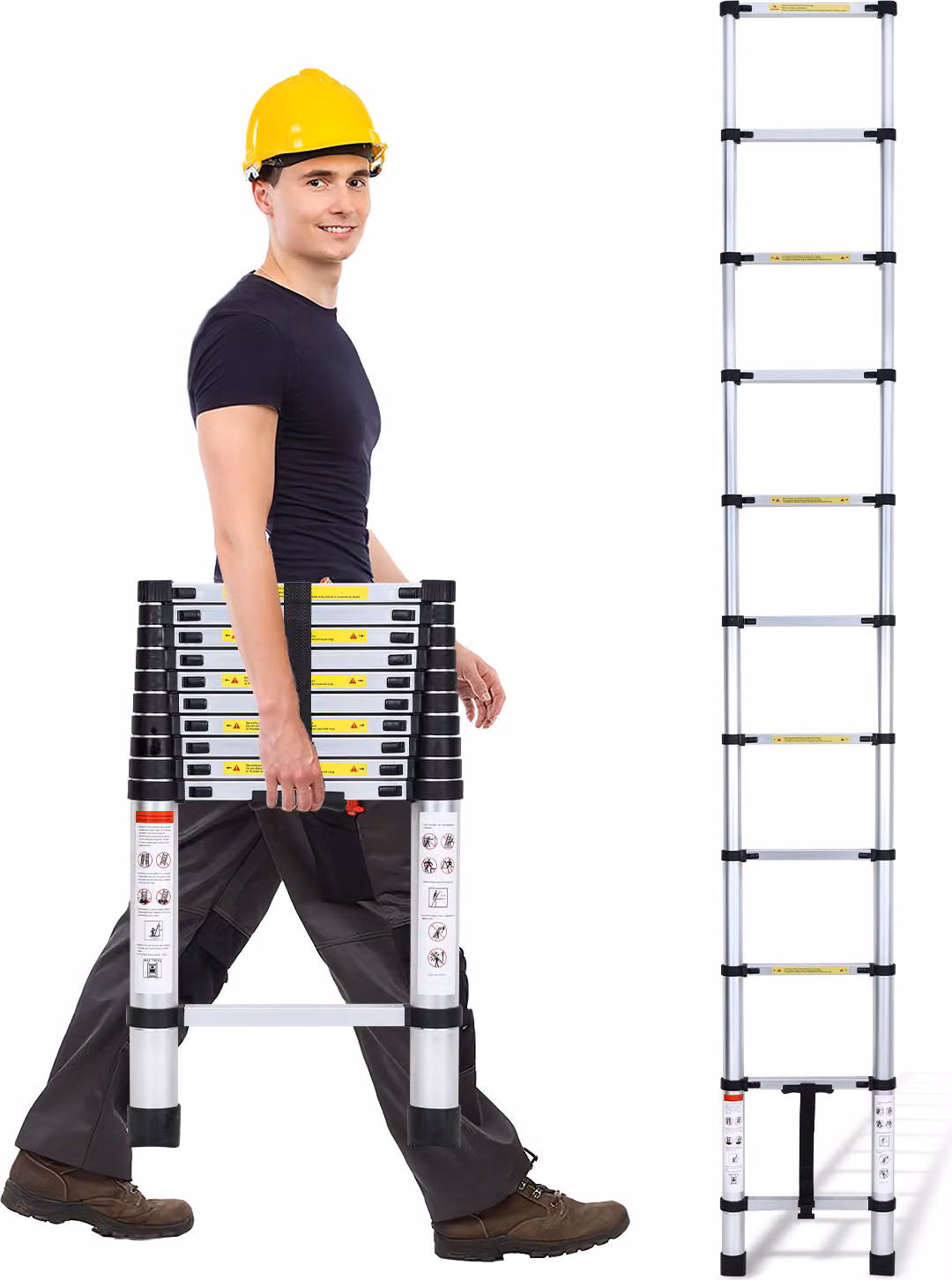 Scala telescopica in alluminio Izrielar 3,2 m, scala estensibile, scala pieghevole, scala multiuso, scala a gradini, scala per la casa, scala per esterni, portata 150 kg