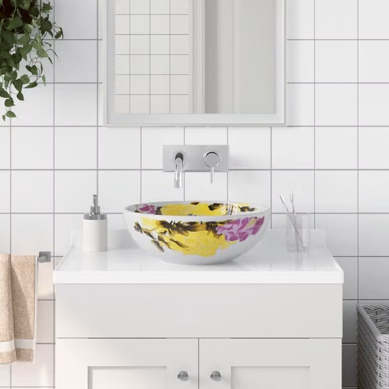 The Living Store Lavabo da appoggio Multicolore Rotondo Ø41x14 cm Vetroceramica