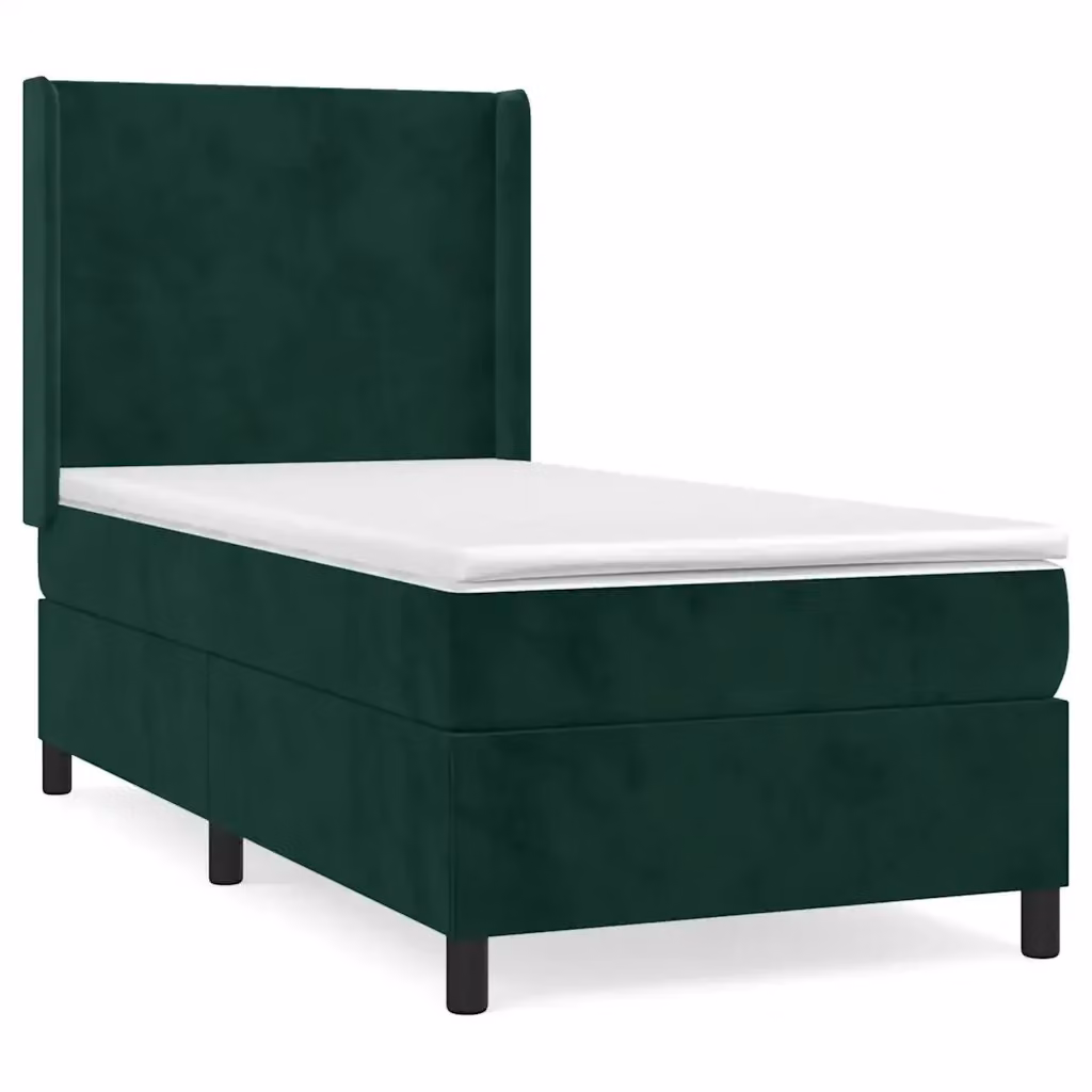 Letto Ibrido vidaXL con Giroletto a Molle e Materasso in Velluto Verde Scuro e Bianco, Struttura in Legno di Larice e Metallo, L/P/H: 80 x 200 x 83 cm – 2