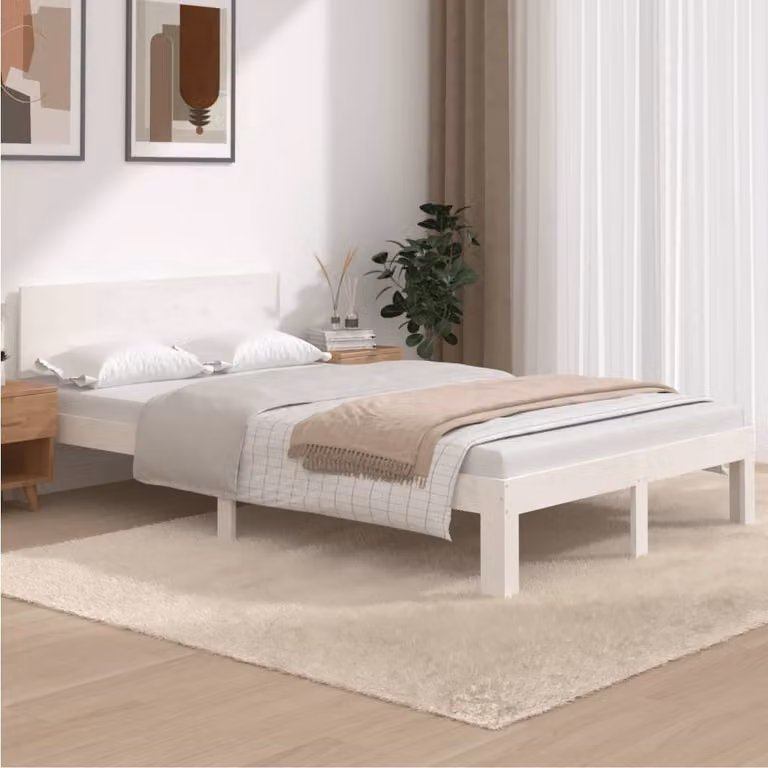 The Living Store Letto in legno massiccio di pino bianco 120x200 cm