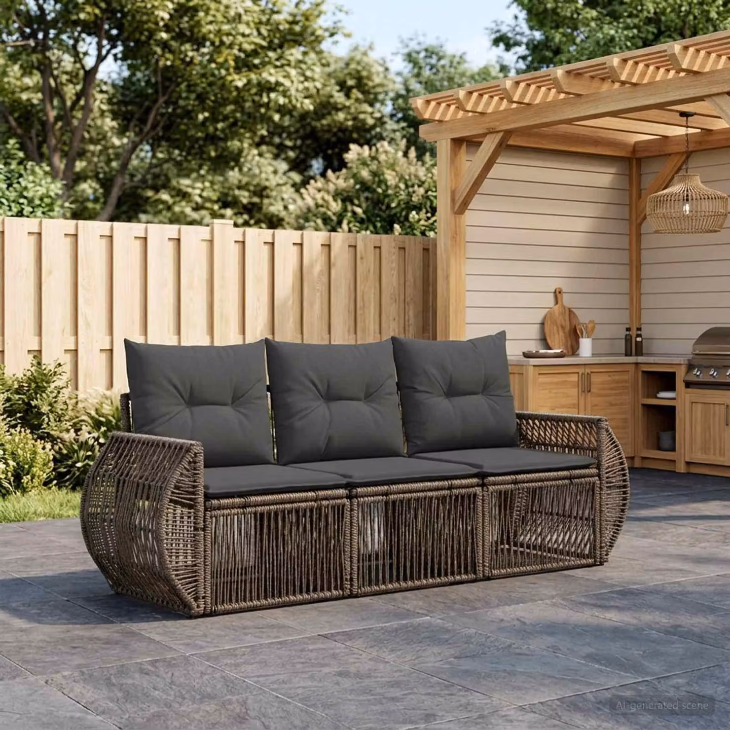 Maison Exclusive - Set da giardino composto da 3 pezzi, divano e poltrone, in rattan sintetico grigio e grigio scuro