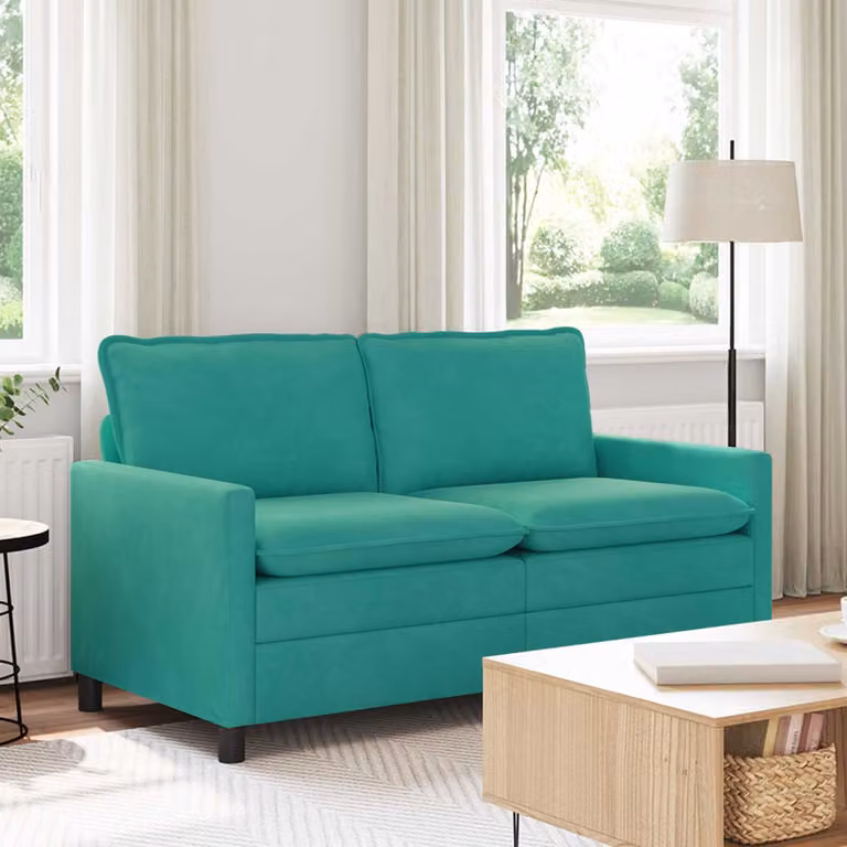 Divano moderno vidaXL in velluto turchese con struttura in metallo L: 156 cm, P: 81 cm, H: 87,5 cm