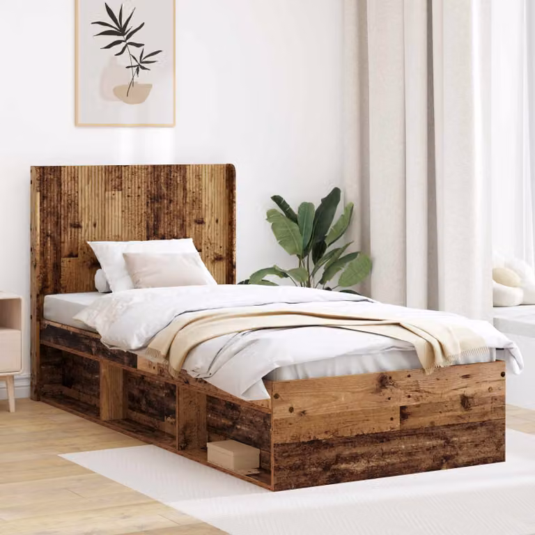 Struttura letto con stoccaggio e testata vidaXL in legno color marrone L: 140 cm, P: 100 cm, H: 82 cm, L: 193 cm
