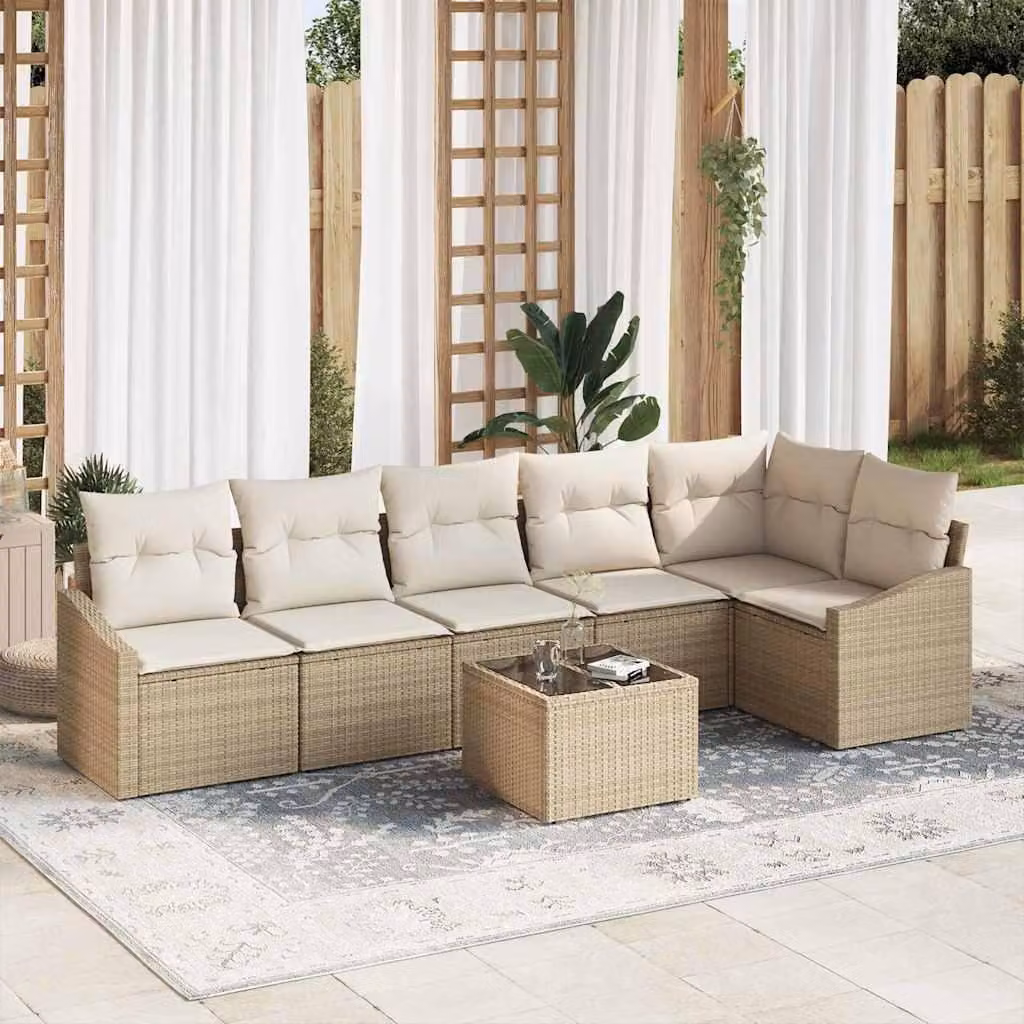 Maison Exclusive - Set da giardino composto da 7 pezzi. Divano e poltrone in rattan sintetico beige e crema