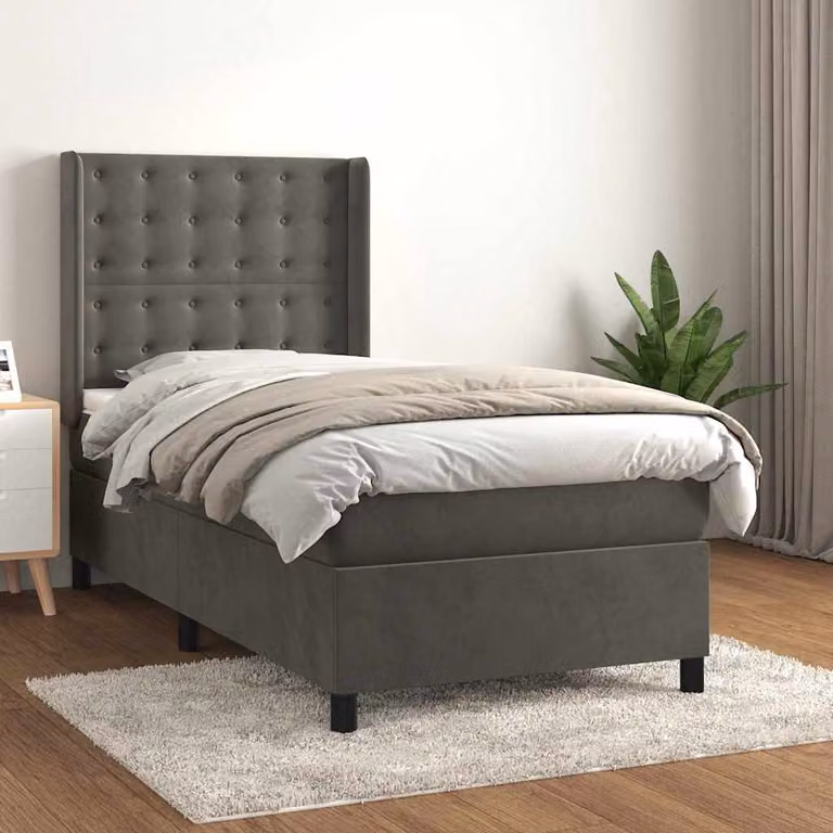 vidaXL Giroletto a Molle con Materasso in Velluto Grigio e Bianco, L/P/H: 90 x 190 cm