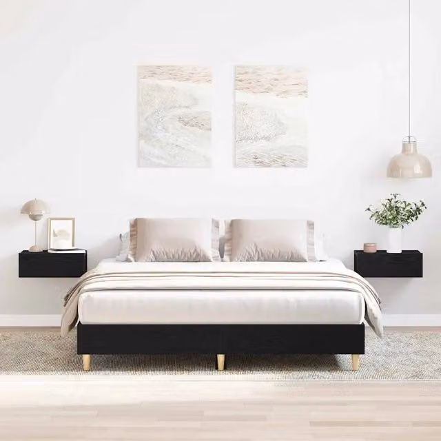 Struttura del letto moderna vidaXL in legno color rovere nero L: 203 cm, P: 153 cm, H: 25 cm