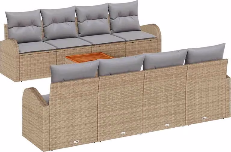 Set Divano da Giardino 9 pcs Beige e Grigio Chiaro polyrattan