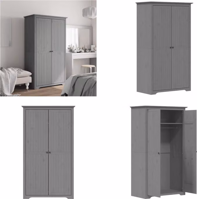 vidaXL Armadio BODO Grigio 101x52x176,5 cm in legno di pino massiccio - Armadio - Armadi - Guardaroba - Armadio portaoggetti