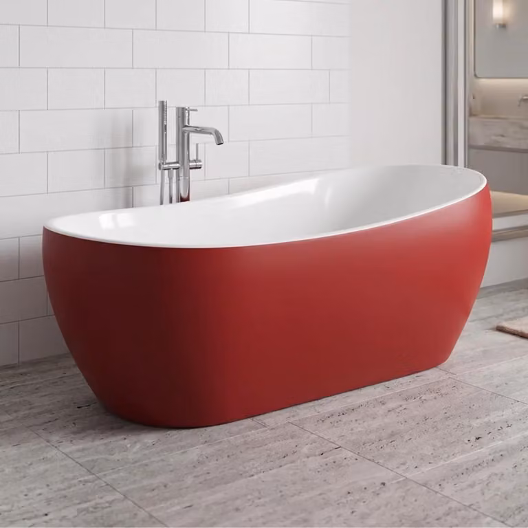 Vasca da bagno freestanding da 170 cm, rosso e bianco, in composito, con sifone in omaggio