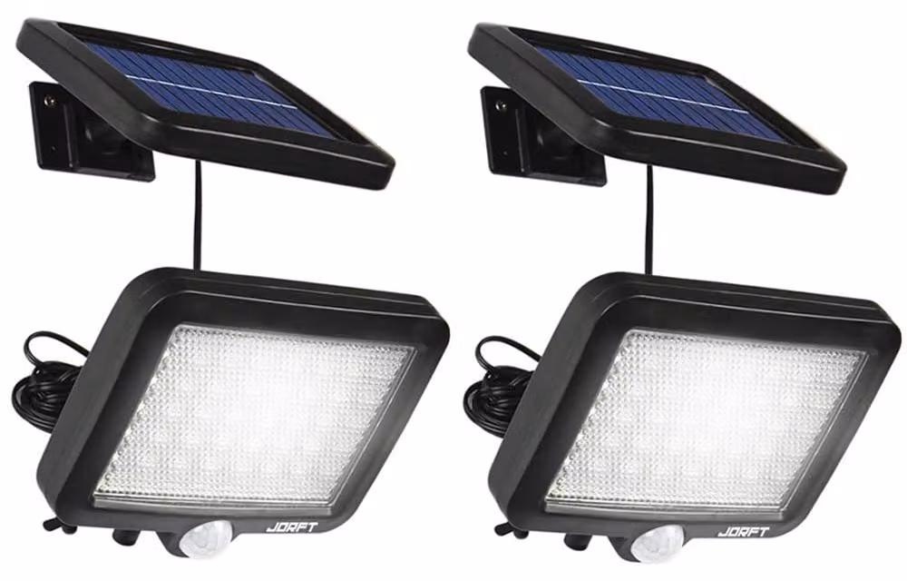 Lampade solari da esterno, 56 LED, sensore di movimento, grado di protezione IP65, cavo da 4 metri, confezione da 2 pezzi.