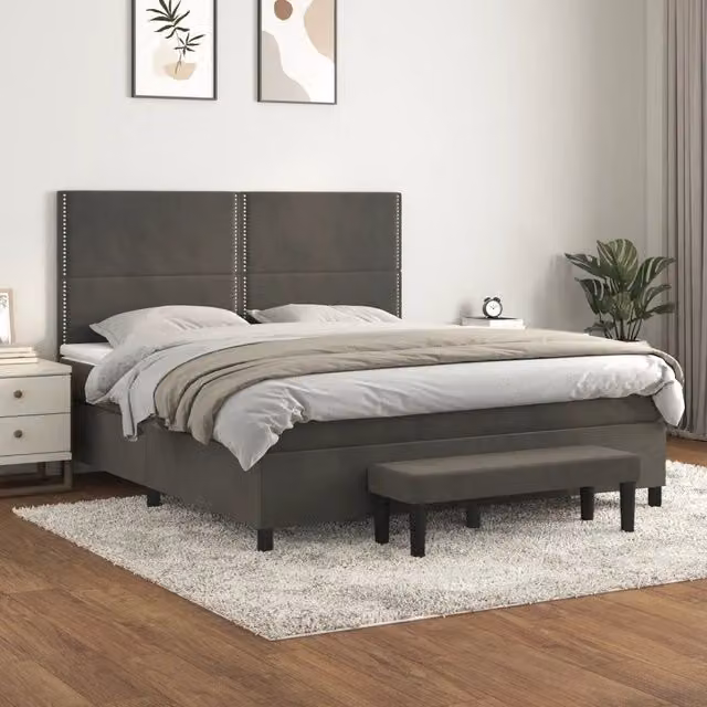 Letto Ibrido con Giroletto a Molle e Materasso vidaXL in Velluto Grigio e Bianco L: 180 cm, P: 200 cm, H: 203 cm