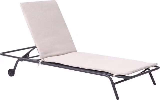Sdraio da giardino Beliani moderna in beige e grigio con telaio in acciaio verniciato a polvere, tessuto olefinico, poggiatesta regolabile e ruote