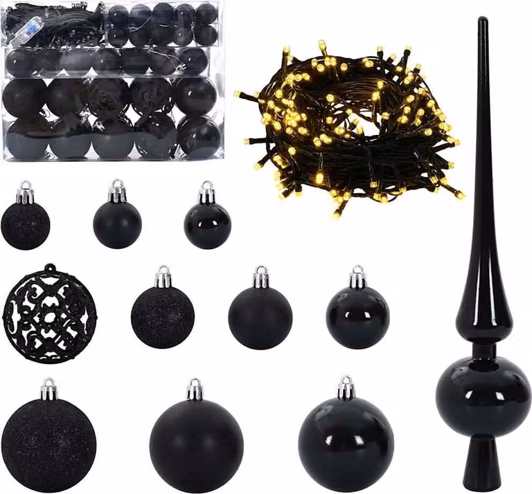 Set di Palle di Natale con 150 LED 61 pcs Nero Plastica
