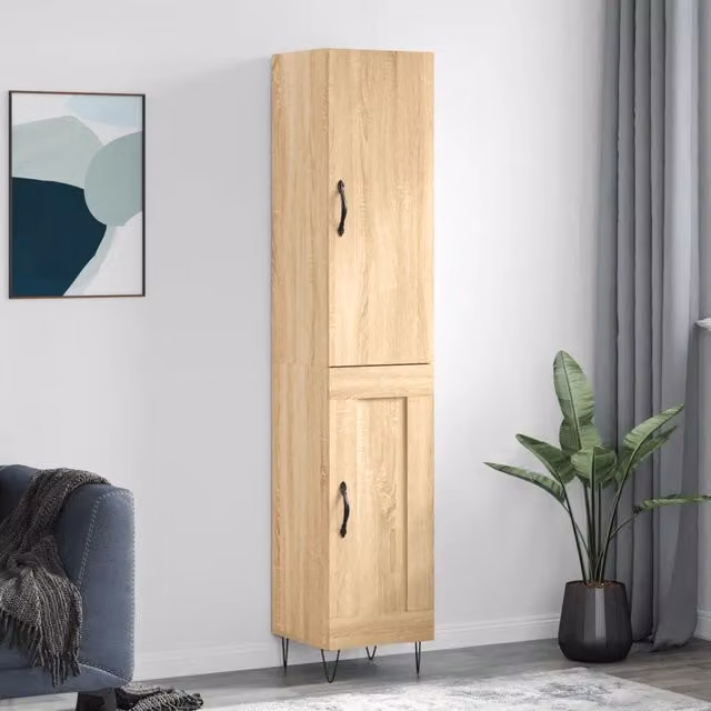 Credenza Buffet Armadio da Cucina Design Mania in Legno Rovere Marrone L/P/H: 34,5 x 34 x 180 cm – 1