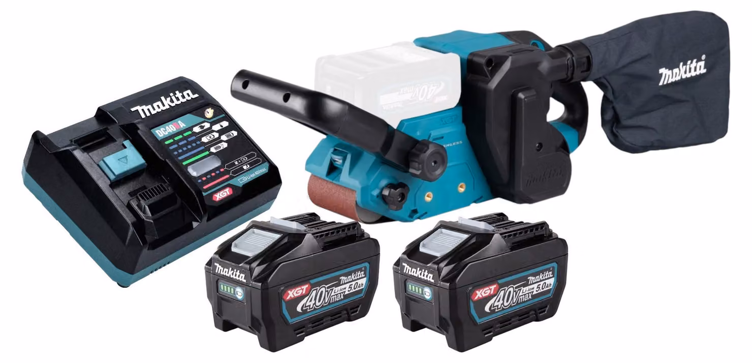 Makita BS 001 GT201 Levigatrice a nastro a batteria 40 V max. 76 x 533 mm brushless + 2x batteria ricaricabile 5,0 Ah + caricabatterie