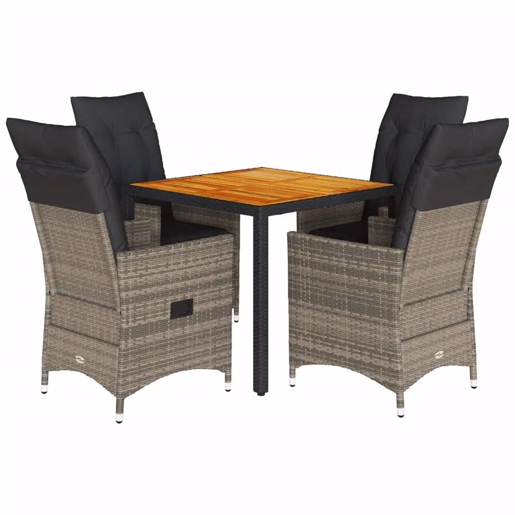 Set da Pranzo da Giardino 5 pz con Cuscini in Polyrattan Grigio