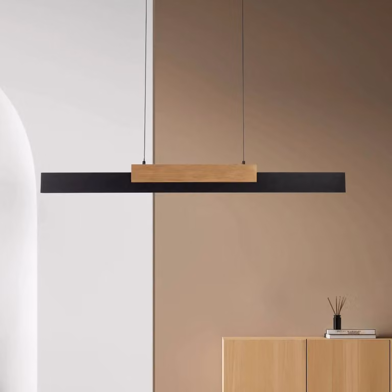 Näve Lampada a sospensione Wiebke LED, dettaglio in legno nero 120,5 cm Wiebke, dimmerabile, Nero, Soggiorno / Sala da pranzo, Metallo, Moderno