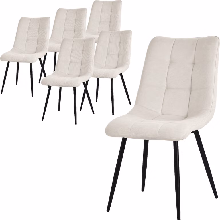 ML-Design set di 6 sedie da sala da pranzo beige, sedie da soggiorno con rivestimento in tessuto e gambe in metallo, sedie da cucina con schienale