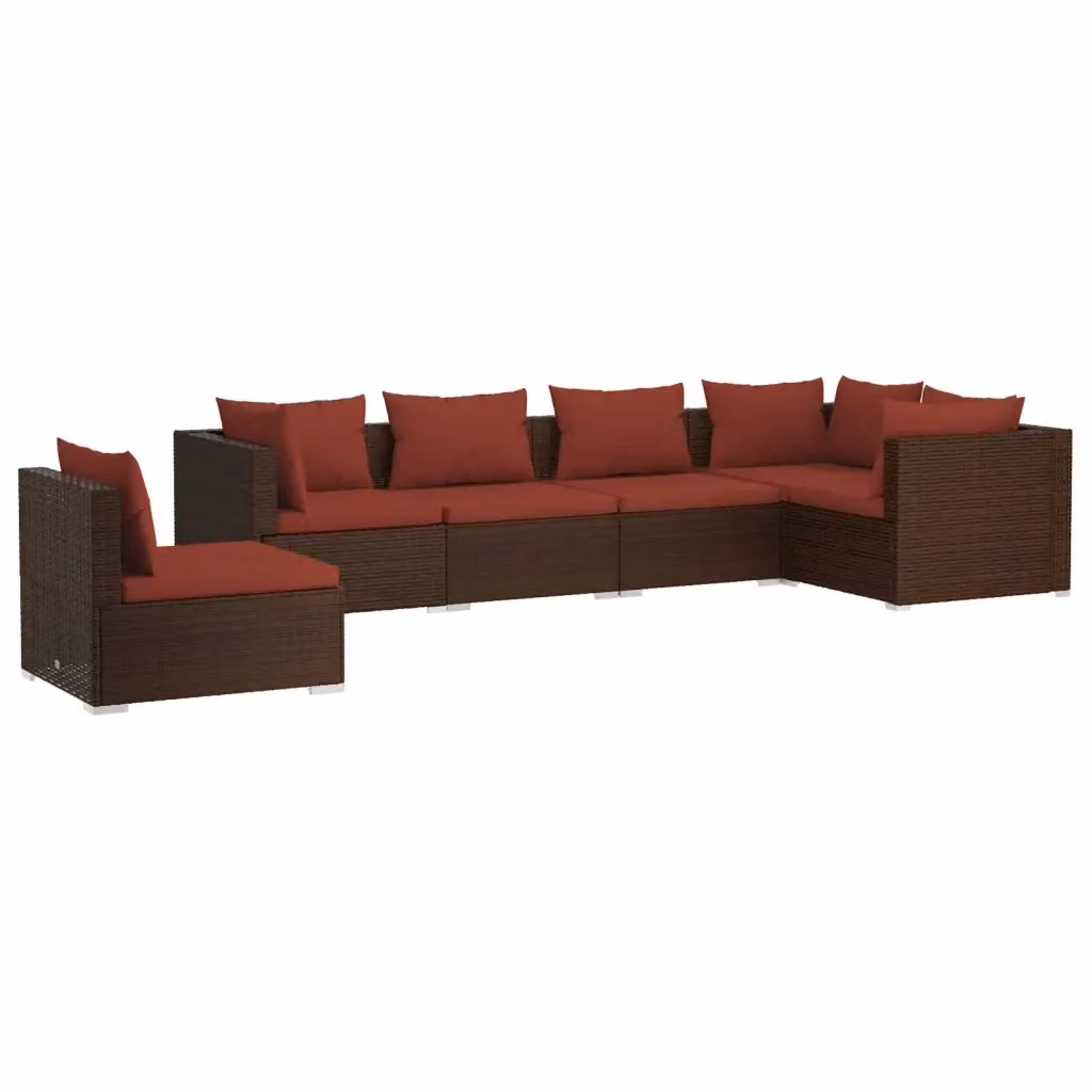 vidaXL Set Divani da Giardino a L 6 pz in Polyrattan Marrone con Cuscini Imbottiti e Rivestimenti Rimovibili – 2