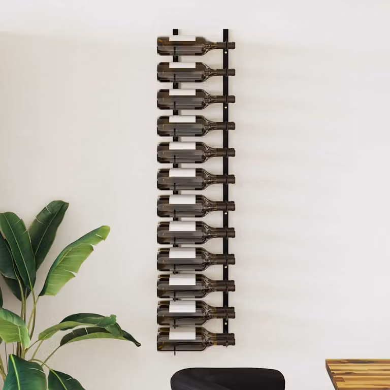 vidaXL Portavini da Parete in Ferro Nero per 24 Bottiglie L: 120 cm, P: 22,5 cm, H: 21 cm