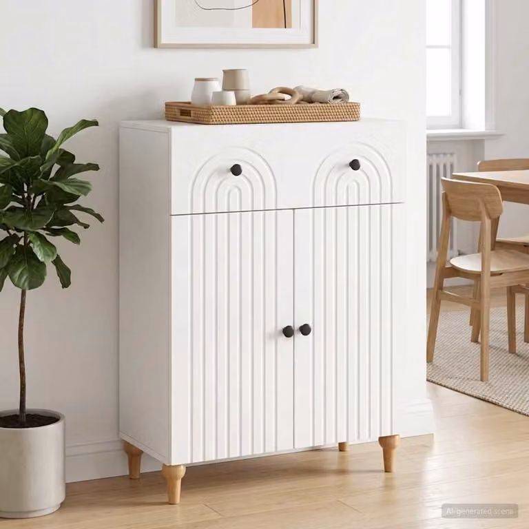 vidaXL Credenza Moderna Bianco Lucido in MDF e Metallo L: 66 cm, P: 34,5 cm, H: 90 cm