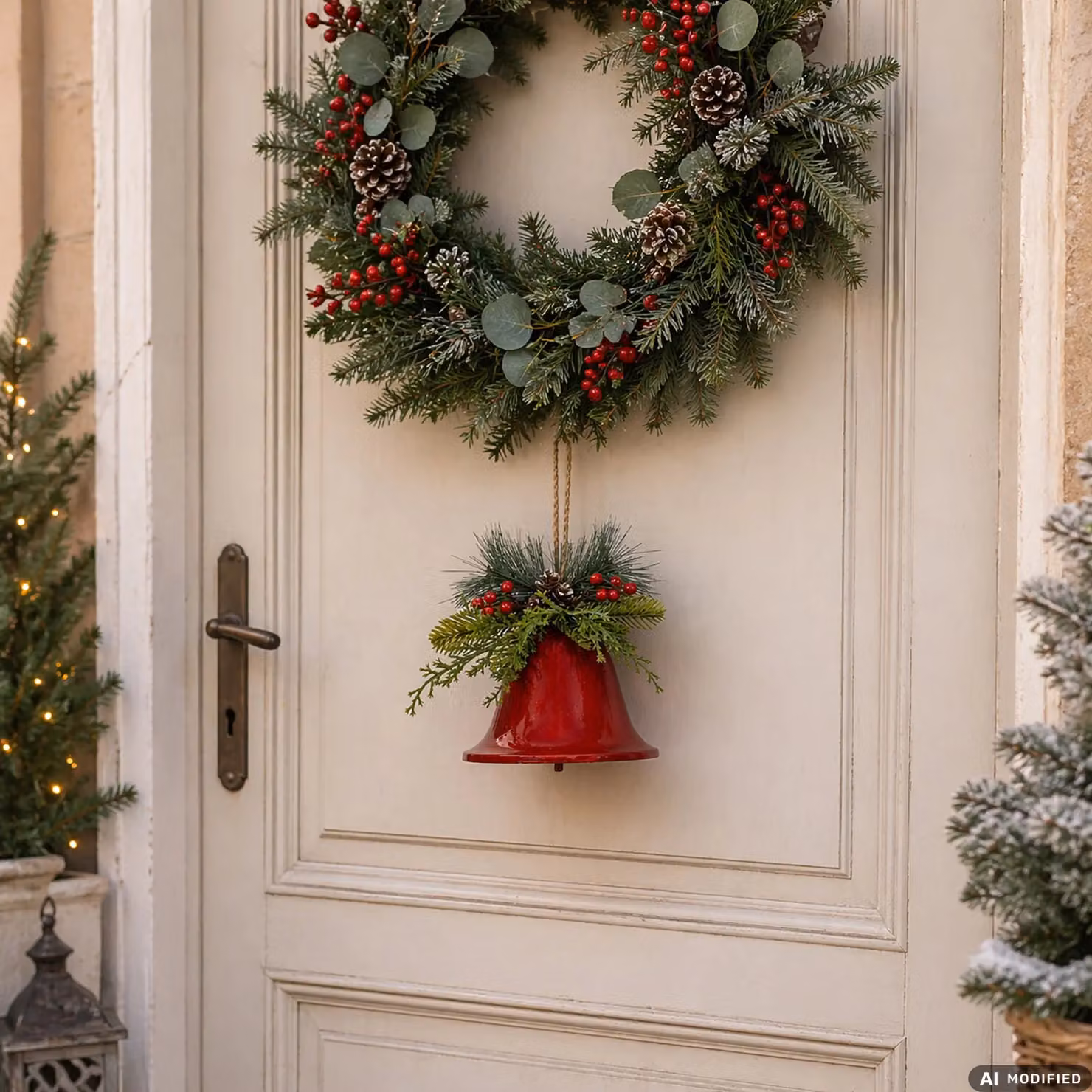 Vestiamo Casa Appendino Campana Natalizia Decorativa Rossa con Pigne e Rami, Colori Rosso, Oro e Verde – 2