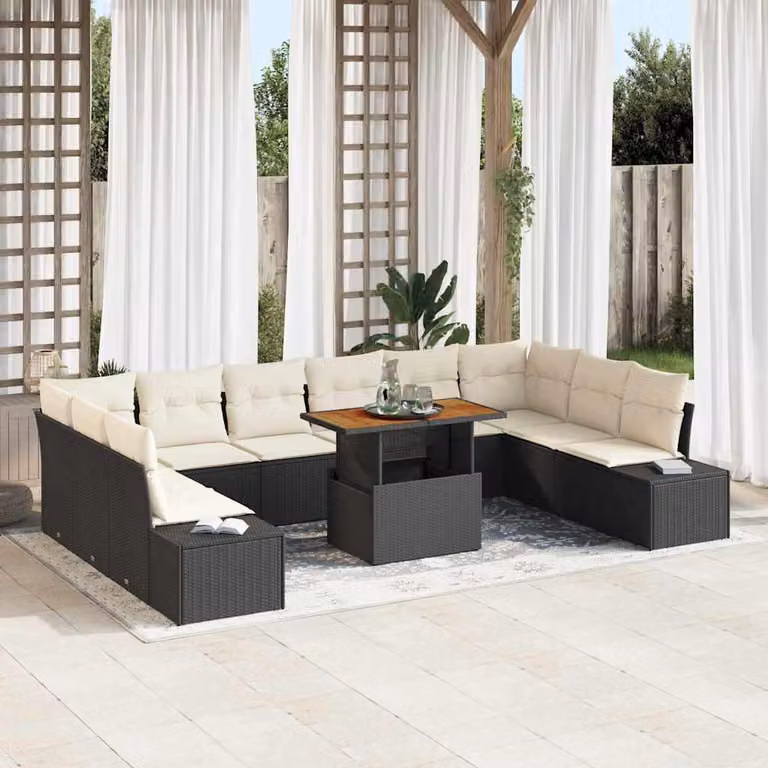 Maison Exclusive - Set da giardino composto da 11 pezzi, divano in rattan sintetico nero