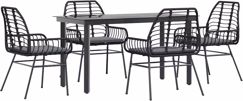 Set da Pranzo da Giardino con Cuscini 5 pz Polyrattan Vetro