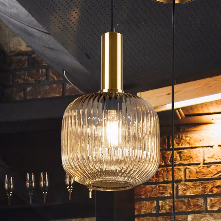 Schuller Valencia Lampada a sospensione in vetro Norma, dimmerabile, Crema / Ambra, Soggiorno / Sala da pranzo, Vetro, Lampada a sospensione