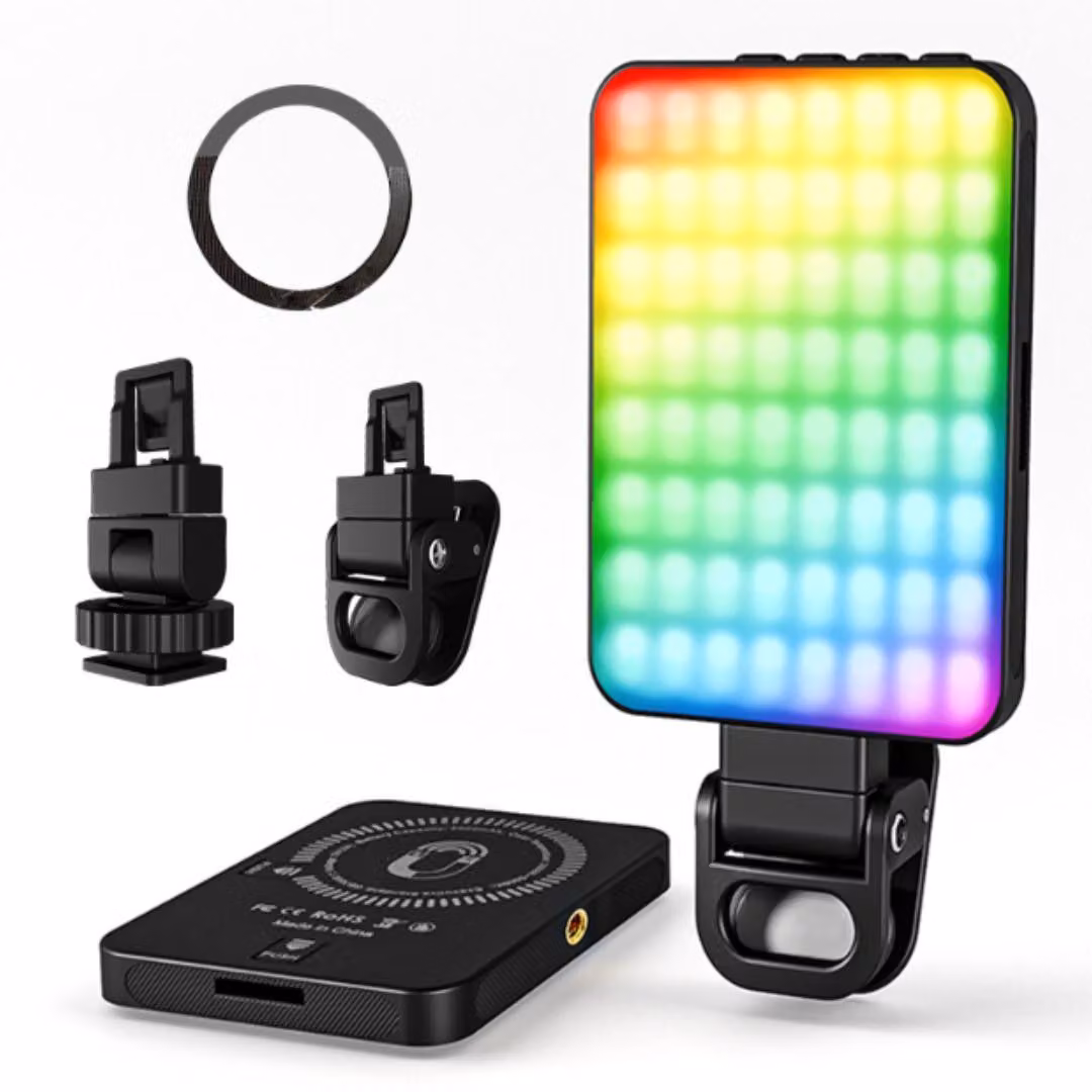 ZELURXX Luce video RGB LED portatile 2000mAh Magnetico Dimmerabile USB C Lampada da lavoro Multicolore Nero