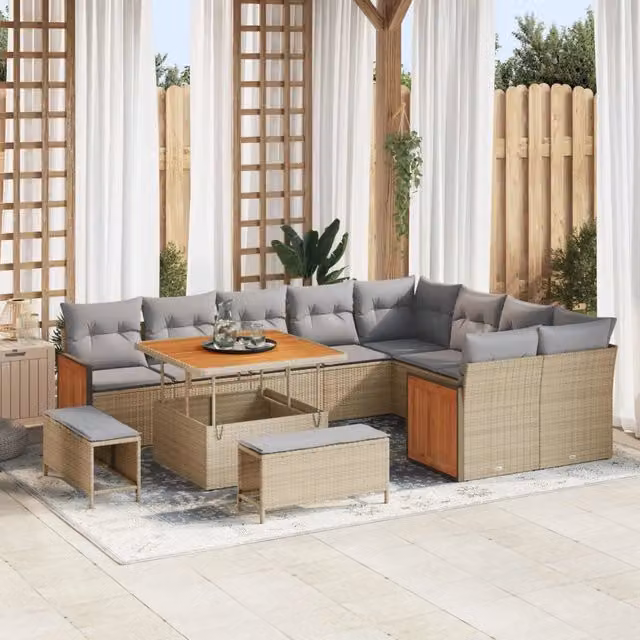 Set Divano da Giardino Moderno vidaXL in Acciaio Verniciato a Polvere con Cuscini Beige e Grigio – 1