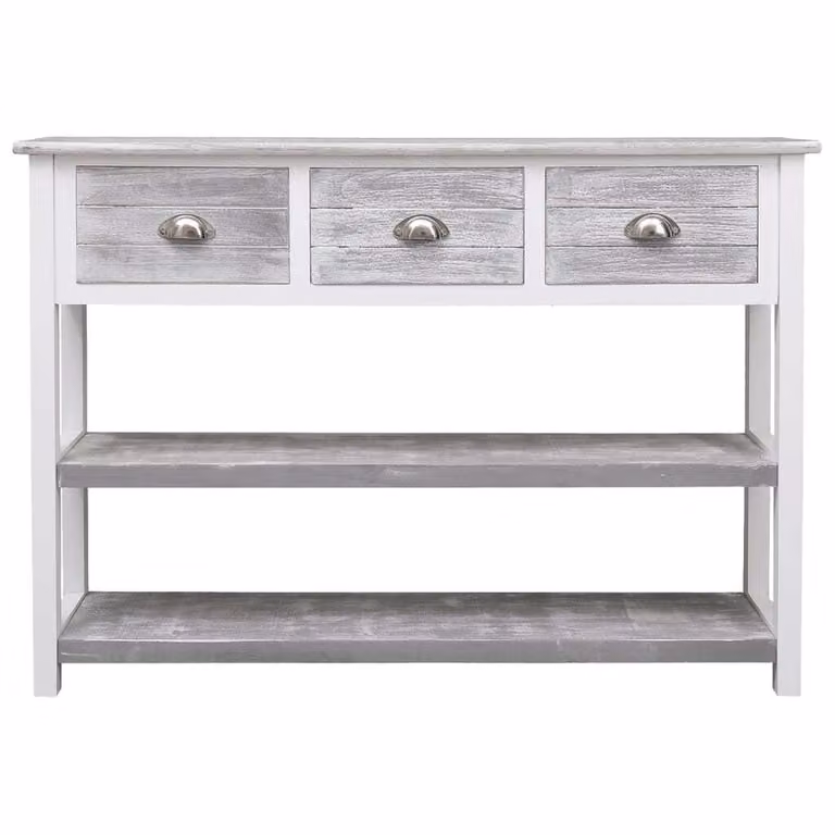 Credenza Grigio Antico 108x30x76 cm Legno Massello di Paulownia