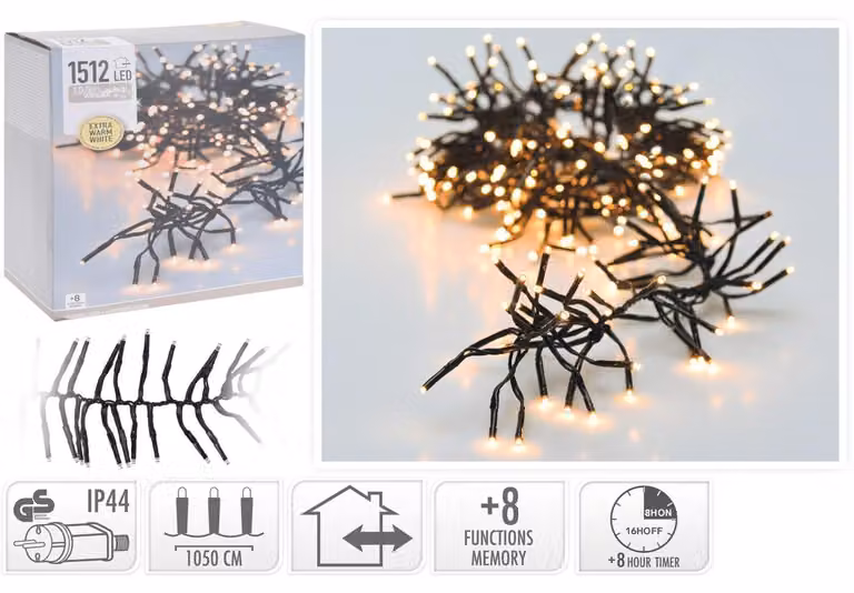 Gruppo di luci natalizie 1512 LED - bianco extra caldo - 11 metri