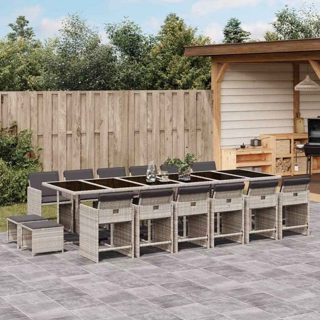 Set da pranzo da giardino vidaXL in polyrattan con cuscini e piano in vetro, 17 pezzi, grigio antracite