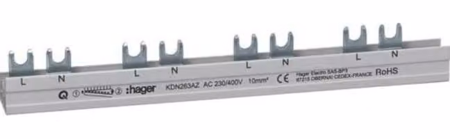 Connessioni a forcella Hager per sbarre di fase 2P. 10mm² KDN263AZ