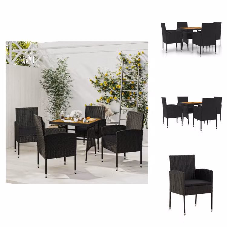 vidaXL Set da pranzo da giardino 5 pezzi in poly rattan nero - Set di mobili da giardino