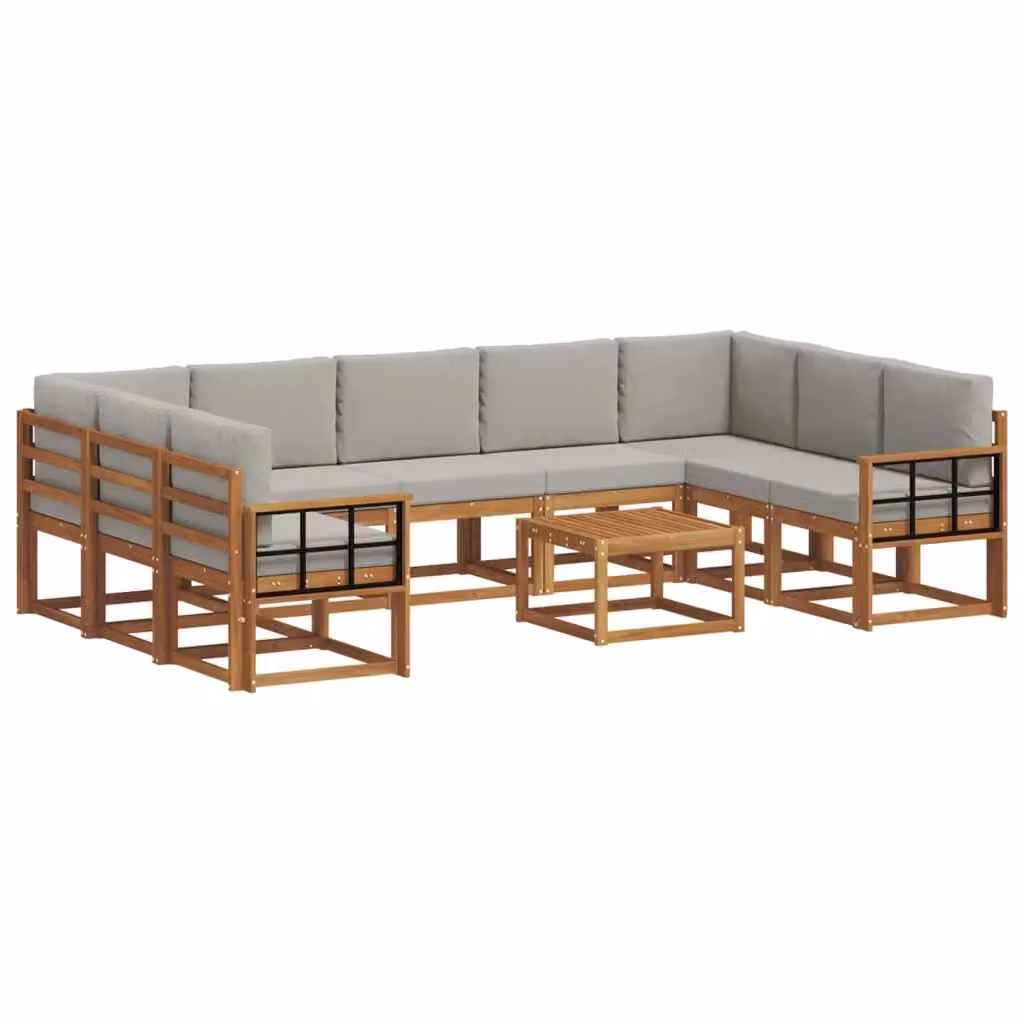 Set di divani da esterno a forma di U vidaXL in legno di acacia con cuscini inclusi, colore grigio e marrone – 2