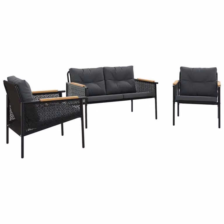Set Mobili da Balcone 3 pz con Cuscini Nero in Acciaio
