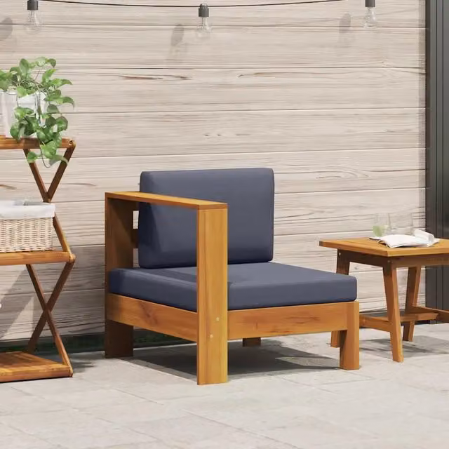 Divano da giardino moderno vidaXL in legno di acacia oliato con cuscini grigi