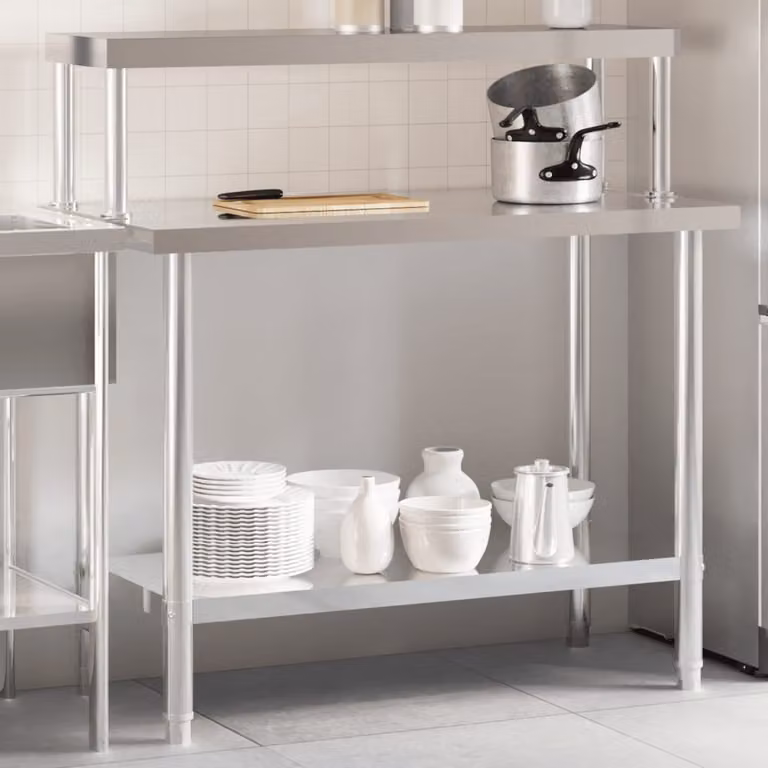 vidaXL Tavolo da lavoro professionale per cucina in metallo argento L/P/H: 110 x 55 x 120 cm