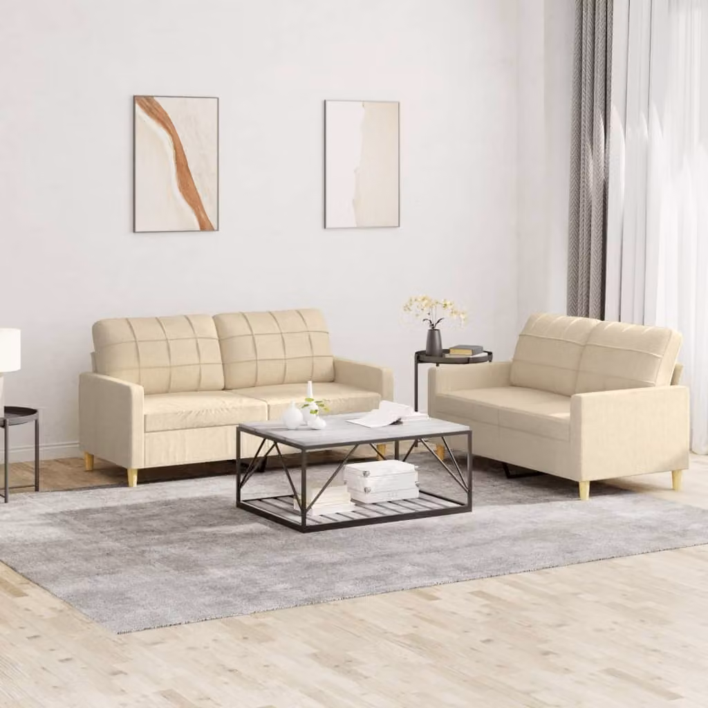 Maison Exclusive - Set divano a 2 posti con cuscini in tessuto color crema