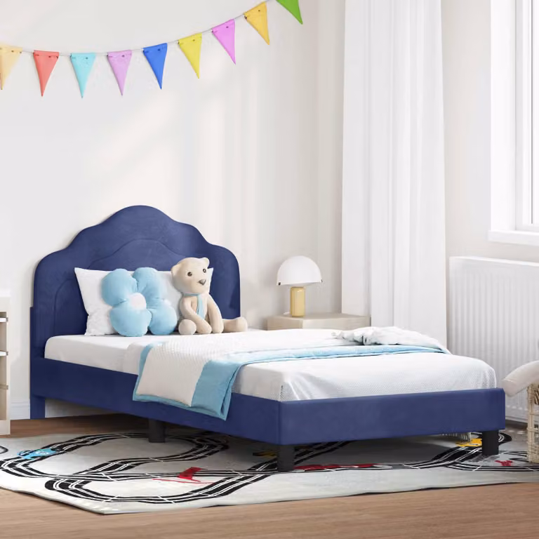 Struttura letto per bambini vidaXL in legno e velluto blu, L 200 x P 80 x H 84 cm