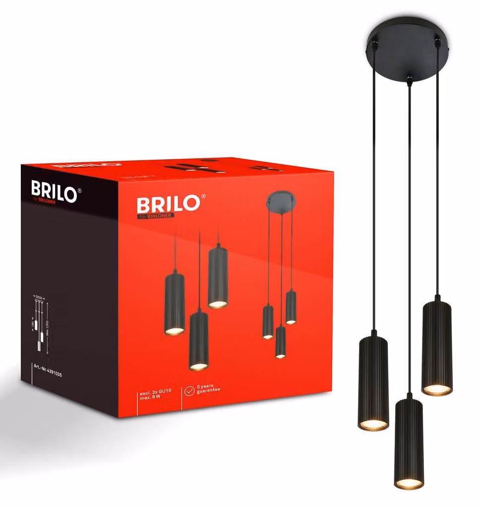 Briloner Lampada a sospensione LED regolabile in altezza Ø20x120 cm attacco GU10 max. 9W 3 luci nero - Sala da pranzo tavolo soggiorno