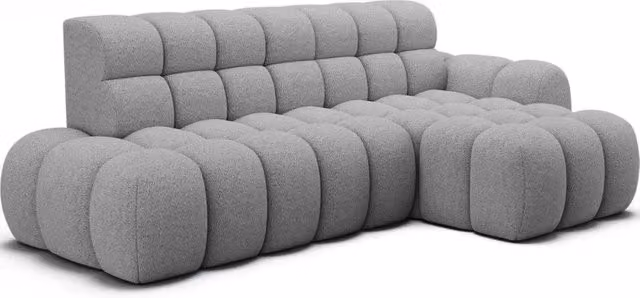 Divano angolare convertibile BULLA MEUBLORAMA a 3 posti, colore grigio, con tessuto bouclé, angolo destro e estensione elettrica della seduta