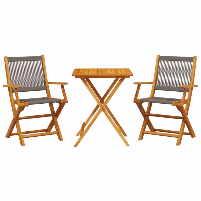 Set da Bistrot 3pz Grigio in Polipropilene e Legno Massello