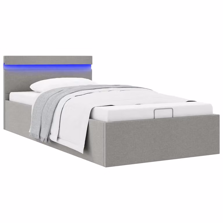 vidaXL Giroletto con Contenitore e Illuminazione LED con Porta USB Grigio Chiaro Tessuto 90x200 cm