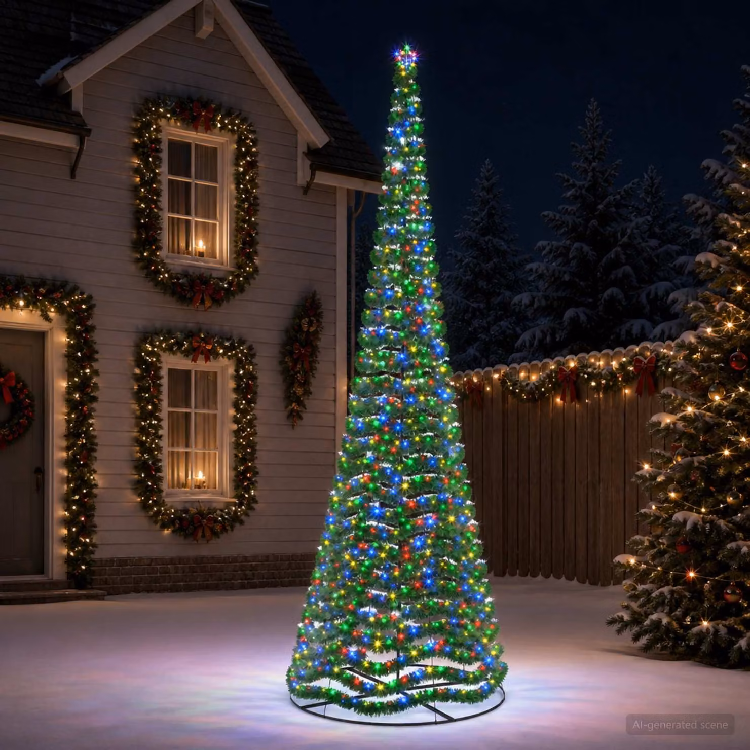 vidaXL Albero di Natale in tinsel con luci LED e base EKENAS 500 cm