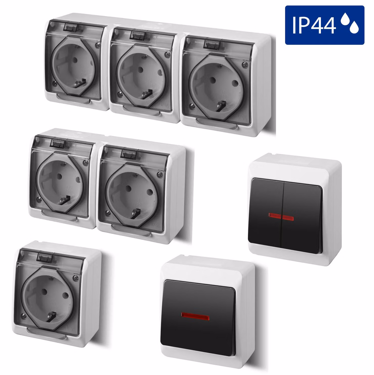 Presa stagna Hermes Schuko con serranda tagliafumo 16A IP44 bianco 0324-01