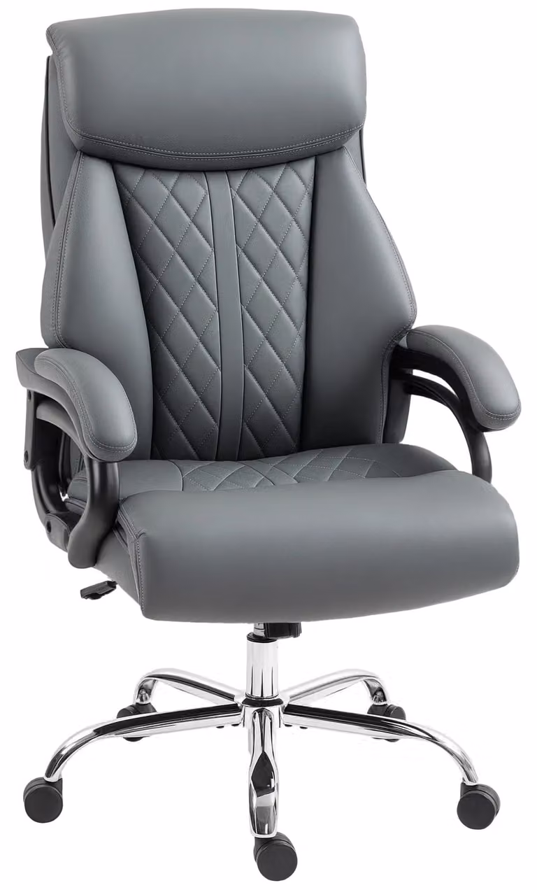Sedia da ufficio ergonomica - Poltrona da ufficio per dirigenti - Rivestita in ecopelle - Struttura in metallo - Schienale alto con poggiatesta - Regolabile in altezza - Funzione basculante - Grigio antracite