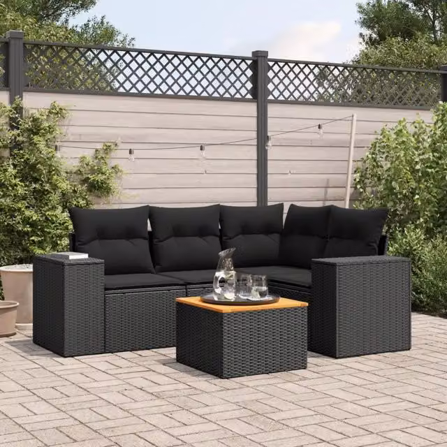 Set Divani da Giardino 5 pz con Cuscini in Polyrattan Nero 3225425